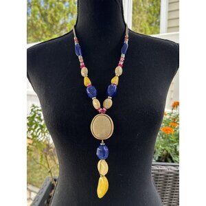 Chicos Colorful Bead Pink Blue More Long Rope Link Chain Statement Necklace NEW